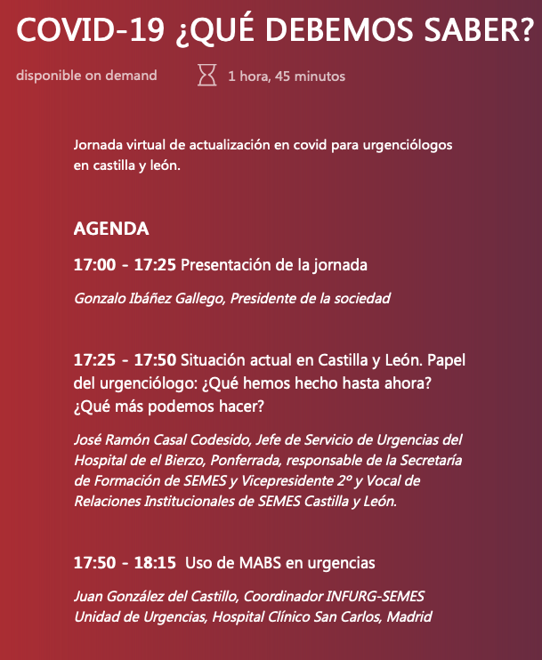 Sesión Virtual SEMES CASTILLA Y LEÓN | COVID-19 ¿QUÉ DEBEMOS SABER?